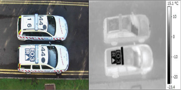These images demonstrate how Mirage™ has been exploited by UK Police Forces. The upper vehicle has conventional black sign vinyl roof markings. The lower vehicle has selected black Mirage™ markings with conventional white sign vinyl letters and symbols on the rear part of the roof. Grey Mirage™ has been applied to the roof bar.